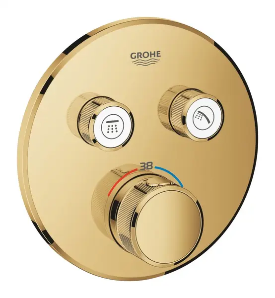 Baterie dus Grohe Grohtherm Smartcontrol 29119GL0, 2 iesiri, termostat, push&turn, masca metalica, filtru impuritati, necesita set fixare, lucios, Cool Sunrise