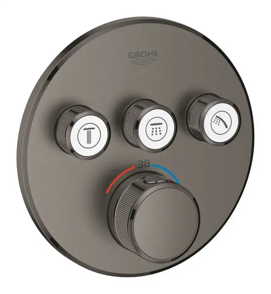 Baterie dus Grohe Grohtherm Smartcontrol 29121AL0, 3 iesiri, termostat, push&turn, masca metalica, filtru impuritati, necesita set fixare, mat, Hard graphite