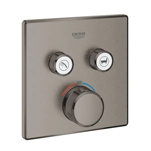 Baterie dus Grohe Grohtherm Smartcontrol 29124AL0, 2 iesiri, termostat, push&turn, masca metalica, filtru impuritati, necesita set fixare, mat, Hard graphite