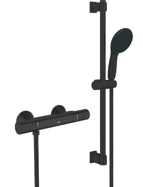 Baterie dus Grohe Precision 345972431, aparenta, termostat, coloana dus, 600 mm, 2 functii, mat, Negru