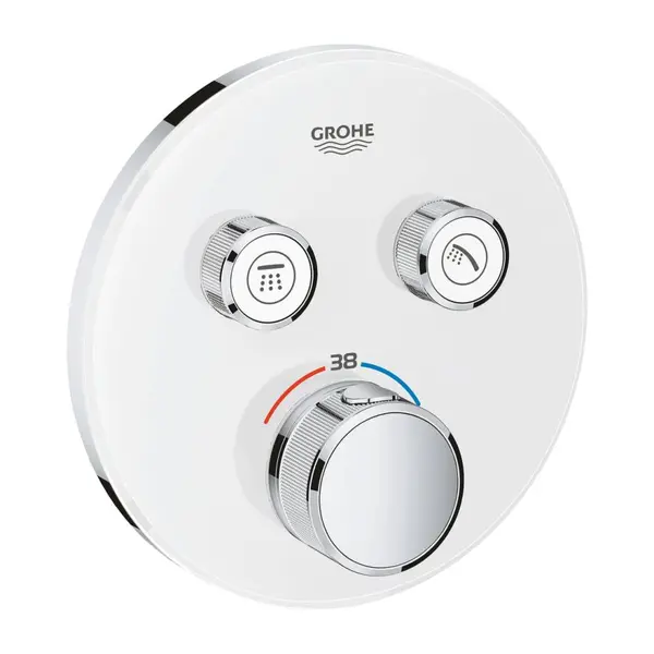 Baterie dus incastrata termostatata alb crom, rotunda, cu 2 iesiri, Grohe SmartControl