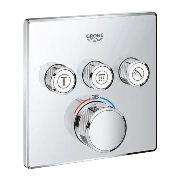 Baterie dus incastrata termostatata crom, patrata, cu 3 iesiri, Grohe SmartControl