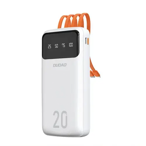Baterie externa 20000 mAh Dudao K6Pro Plus, 22.5W, 2xUSB-A, 1xUSB-C, 1xLightning, 1xMicroUSB, Alb