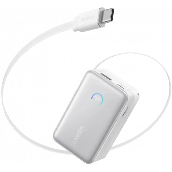 Baterie Externa Anker Nano, 10000mAh, 45W, QC + PD, 1 x USB-A - 2 x USB-C, Alba A1638H21