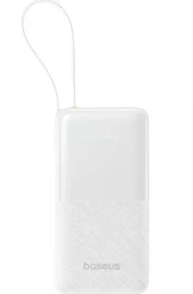 Baterie externa Baseus Bipow 2 10000 mAh Digital Display, cablu USB-C incorporat, 20W (Alb)