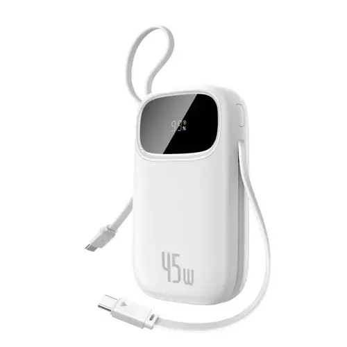 Baterie externa Baseus EnerFill FC31 20.000 mAh, 45W, cabluri duale USB-C retractabile, Alb