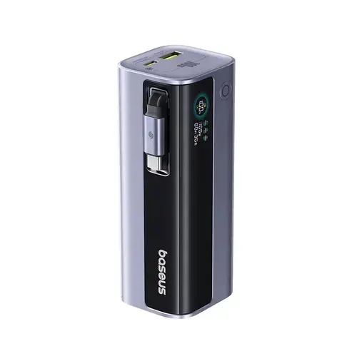 Baterie externa Baseus EnerGeek GR11, 10000 mAh, 1x USB, 2x USB-C, 100 W, Display, Cablu USB-C integrat (Gri)