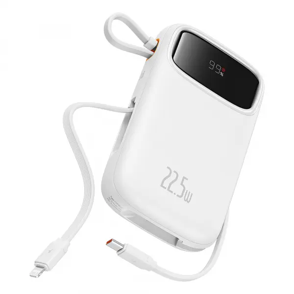 Baterie Externa Baseus Qpow2, 20000mAh, 22.5W, QC + PD, 1 x Lightning - 1 x USB-A - 2 x USB-C, Alba P10055002223-00