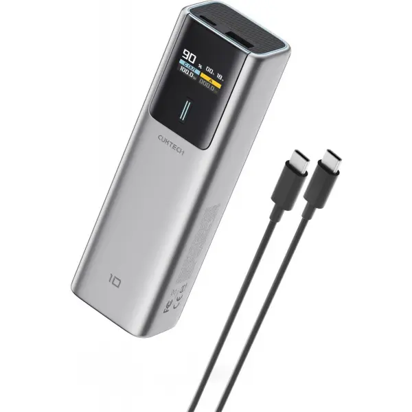 Baterie Externa Cuktech, 10000mAh, 150W, QC + PD, 1 x USB-A - 1 x USB-C, Gri CKPB100PGLBK