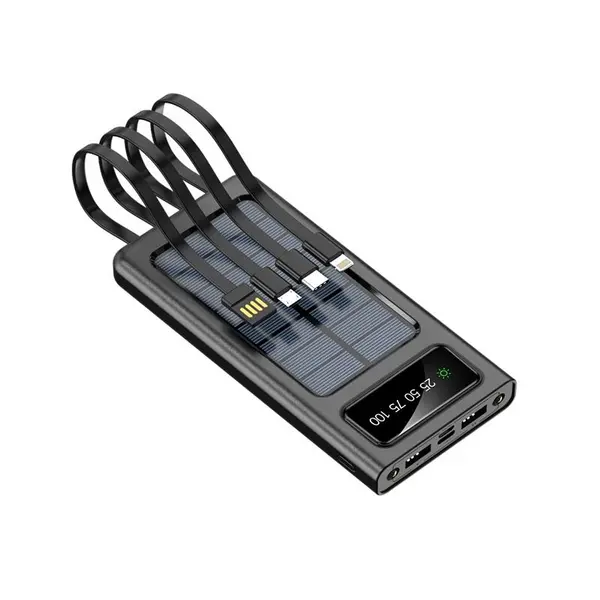 Baterie externa solara 18.000 mAh cu display, Negru