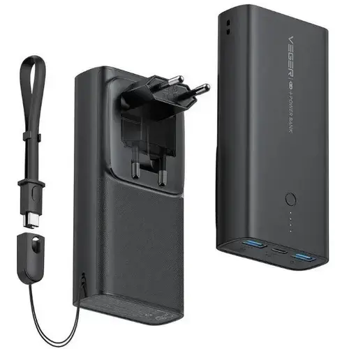 Baterie externa VEGER ACE100, 10000 mAh, 2x USB, 1x USB-C (Negru)