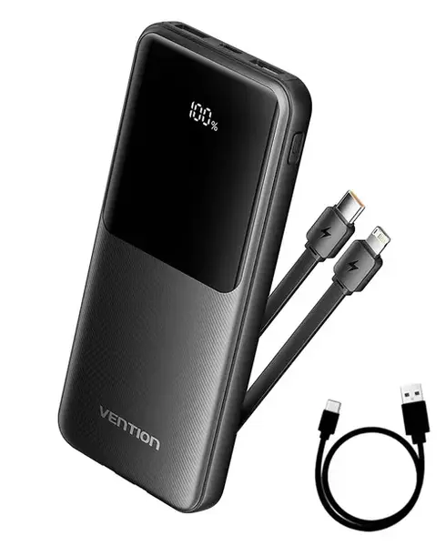 Baterie externa Vention FHOB0 10000mAh, 22.5W PD Fast Charge, 2 x USB/1 x USB Type-C interfata, 1 x USB Type-C/1x Lightning Cable, Digital display (Negru)