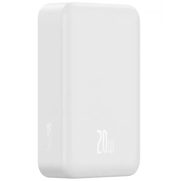 Baterie Externa Wireless Baseus EnerFill FM41 Mini, 20000mAh, 20W, PD + FQI, 1 x QI - 1 x USB-C, Alba E0027U01