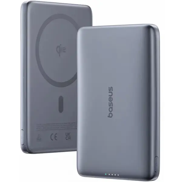 Baterie Externa Wireless Baseus PicoGo AM41, 10000mAh, 27W, PD + FQI, 1 x QI - 1 x USB-C, Gri E0027200