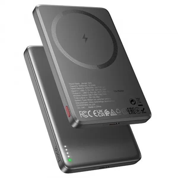 Baterie Externa Wireless HOCO Q26, 5000mAh, 20W, PD + FQI, 1 x QI - 1 x USB-C, Gri