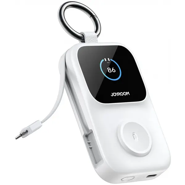 Baterie Externa Wireless Joyroom JR-W19, 5000mAh, 20W, QC + PD + FQI, 1 x Lightning - 1 x QI - 2 x USB-C, Alba
