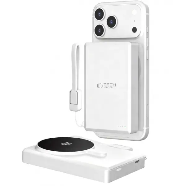 Baterie Externa Wireless Tech-Protect PB40 LifeMag, 10000mAh, 25W, PD + FQI, 1 x QI - 1 x USB-C, Argintie