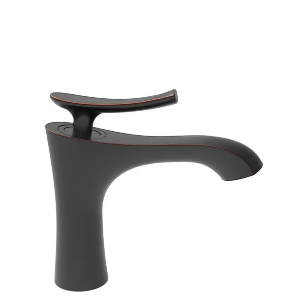Baterie Momali pentru lavoar, corp alama, maner din zinc, cartus ceramic, cu aerator, montare pe blat sau lavoar, culoare negru, set de prindere inclus si doua racorduri flexibile