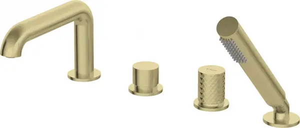 Baterie pentru cada, auriu periat, cu 4 orificii, set dus inclus, Deante Silia Hexa