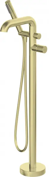 Baterie pentru cada freestanding, auriu periat, cu set de dus, Deante Silia Hexa