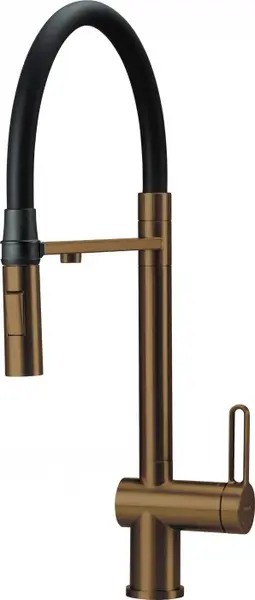 Baterie pentru chiuveta bucatarie, bronz, racord pentru filtrul de apa, pipa elastica, Deante Magnetic
