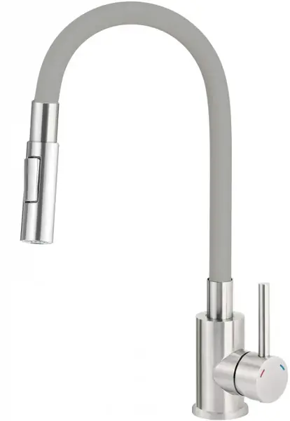 Baterie pentru chiuveta bucatarie, gri, cap mixer, pipa flexibila, 2 tipuri de jet, Deante Luno