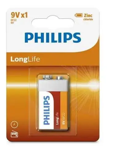 Baterie Philips clorura de zinc 6F22 LONGLIFE 9V
