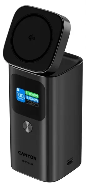 Baterie portabilă Canyon - OnPower 150, 15000 mAh, Qi2/MagSafe, gri