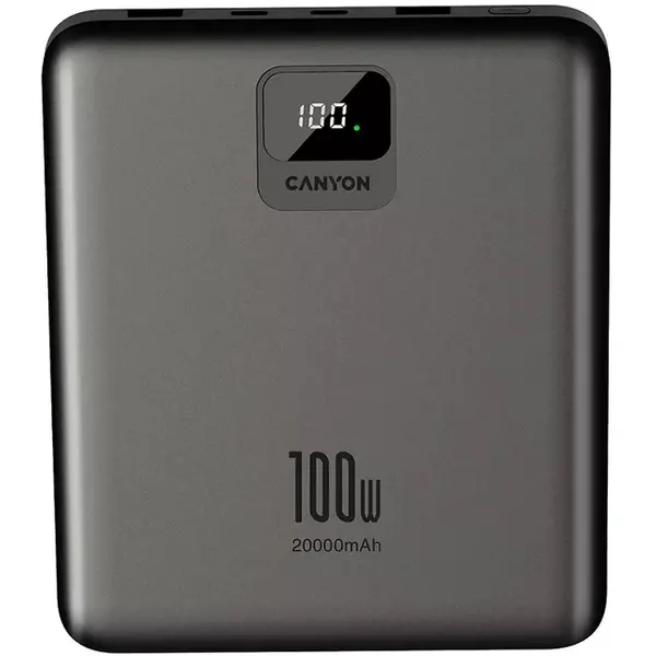 Baterie portabilă Canyon - PB-2008 LED FLAT, 20000 mAh, Dark Grey