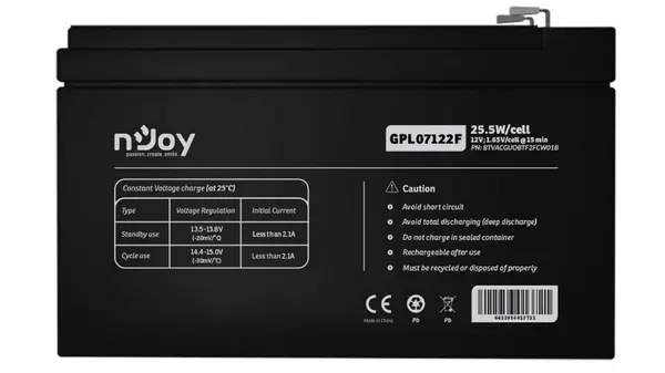 Baterie VRLA AGM, 12V, 7 Ah, pentru UPS-uri, Long life, Njoy, GPL07122F