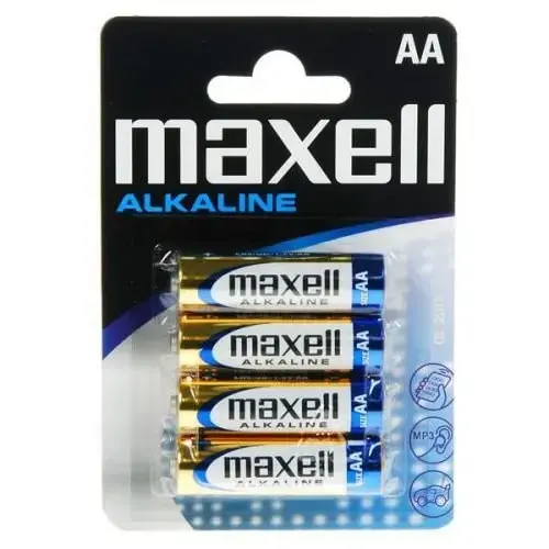 Baterii alcaline AA, R6, Maxell Alkaline, 1,5 V, blister 4 baterii