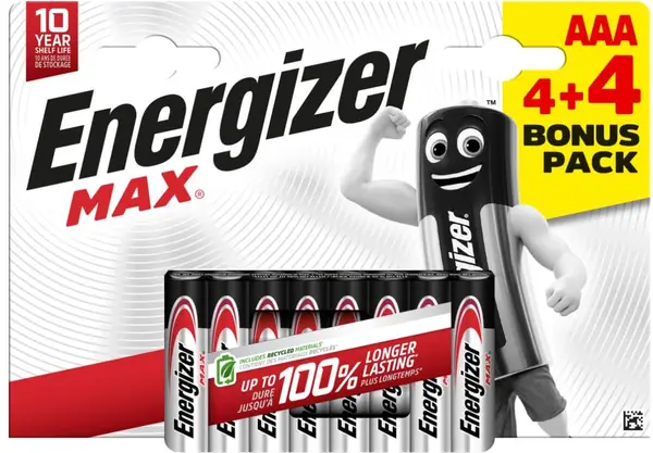Baterii alcaline Energizer – MAX, AAA, 8 buc.