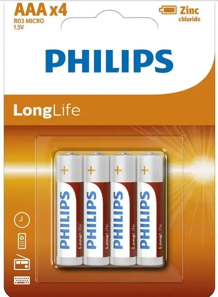 Baterii Philips LongLife R03L4B/10, AAA, 4 buc