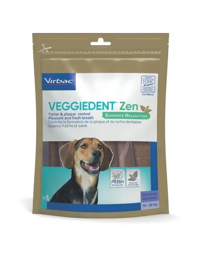 Batoane dentare antistres câini medii Virbac VeggieDent Zen M 15 bucăți
