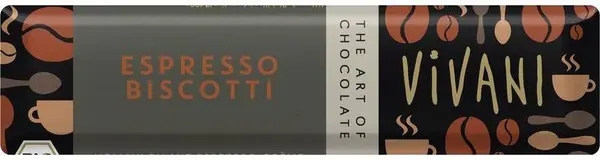 Baton de ciocolată organic cu espresso și biscuiți, 40 g, Vivani