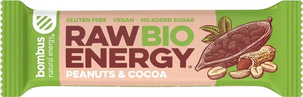 Baton energizant bio cu arahide si cacao Raw Energy, 50g, Bombus