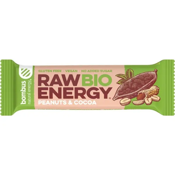 Baton Energizant Bio, Raw Energy, cu Arahide si Cacao 50 g Bombus