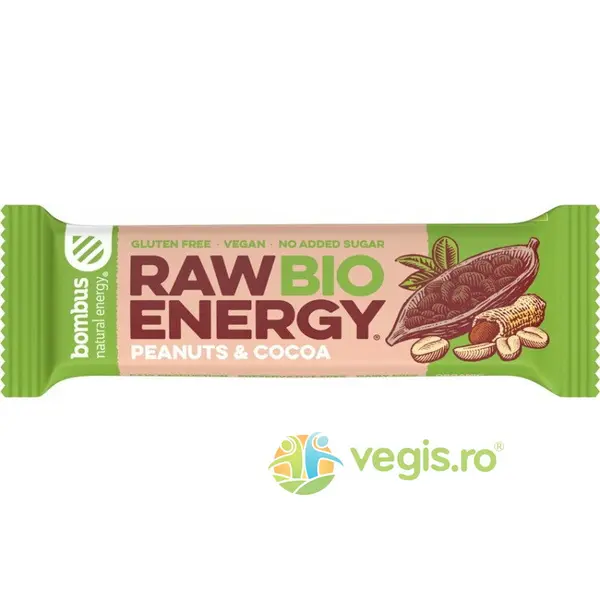 Baton Energizant Raw Energy cu Arahide si Cacao 50g