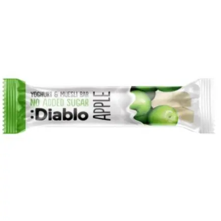 Baton fara zahar de cereale si mere cu invelis de iaurt, 30g, Diablo