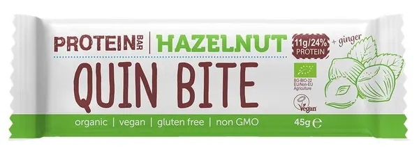 Baton proteic bio, alune de pădure, 45 g, Quin Bite