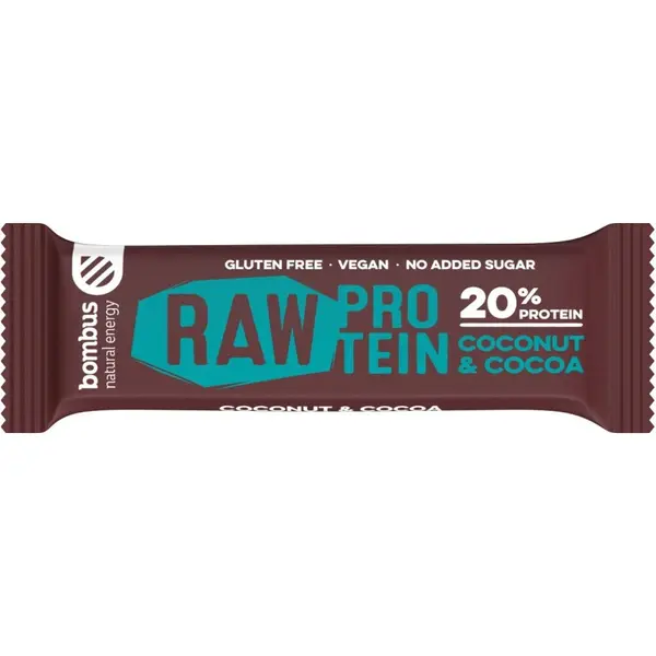 Baton Proteic cu Nuca de Cocos si Cacao, 20% Proteine, 50g Bombus