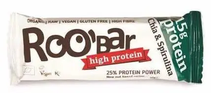 Baton proteic organic crud, chia și spirulina, 60 g, Roobar