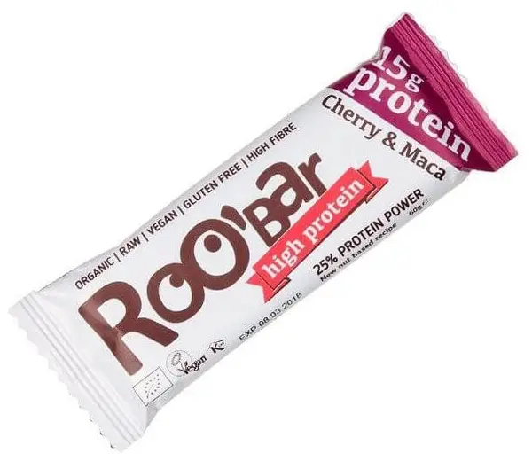 Baton proteic organic crud, cireșe și semințe de mac, 60 g, Roo'bar
