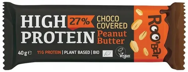 Baton proteic organic, unt de arahide și ciocolată, 40 g, Roobar