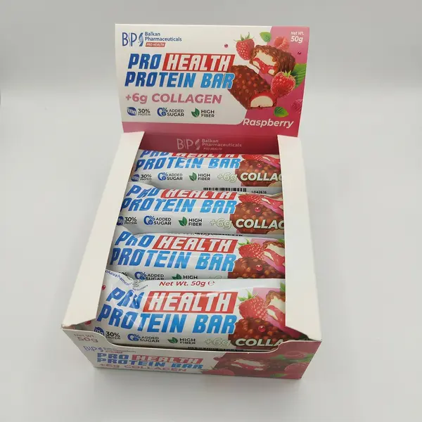 Baton Proteic Raspberry + Collagen, 50g - Cutie (12 batoane)