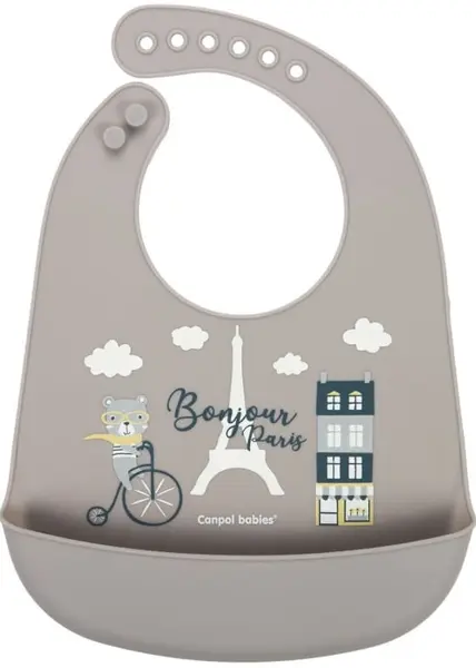 Bavetă cu buzunar din silicon Canpol Bonjour Paris - Bej