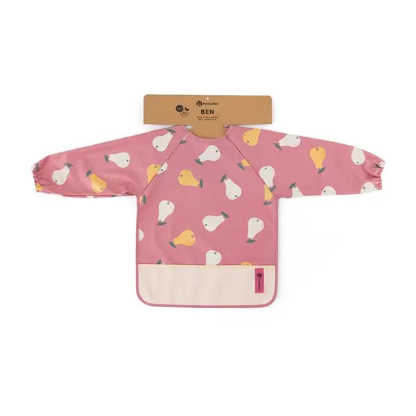 Baveta impermeabila PetiteMars cu maneci lungi 38x42 cm 24 luni+ Pink Pears