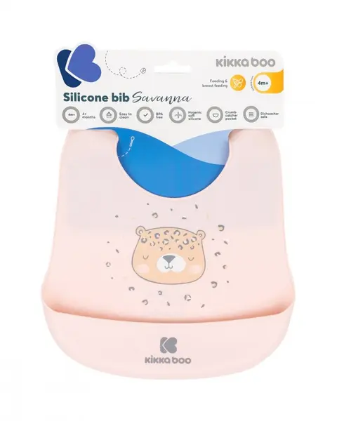 Baveta KikkaBoo din silicon cu buzunar Savanna Pink