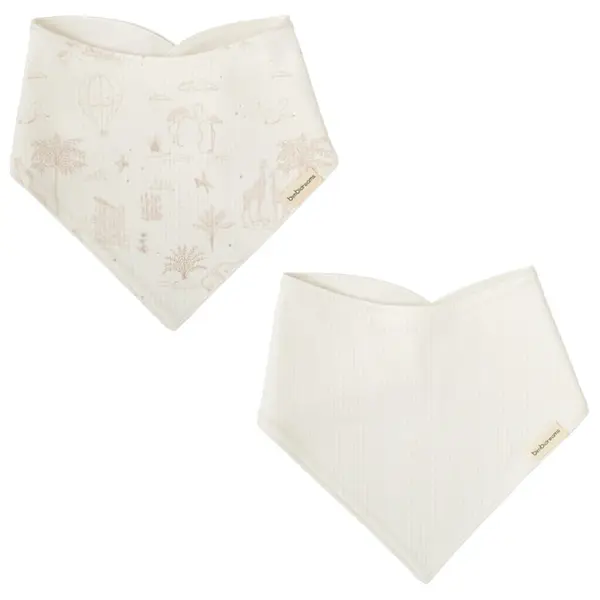 Bavetă tip bandană pentru bebeluși Bimbidreams - Noe, 2 bucăți, 43 x 21 cm, White/Linen