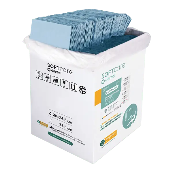 Bavete albastru 3 straturi Bournas Medicals Soft Care Dental Bibs Plus Blue 33x45cm 500buc